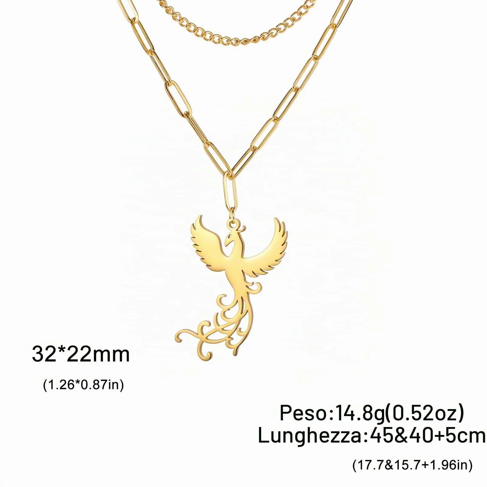VASSAGO Collana di fenice nascente per donne Collana con ciondolo di uccello di fuoco in acciaio inox per uomini Regali di gioielli alla moda (catena di fermagli in oro) - immagine 6
