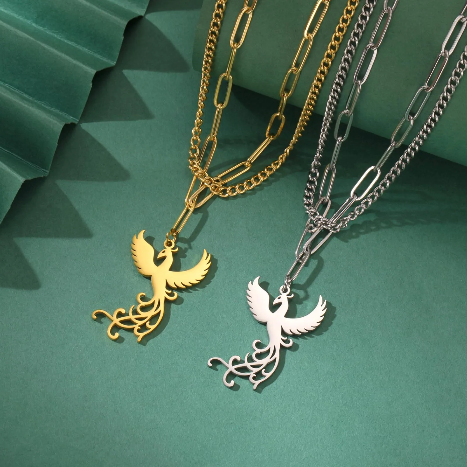 VASSAGO Collana di fenice nascente per donne Collana con ciondolo di uccello di fuoco in acciaio inox per uomini Regali di gioielli alla moda (catena di fermagli in oro) - immagine 8