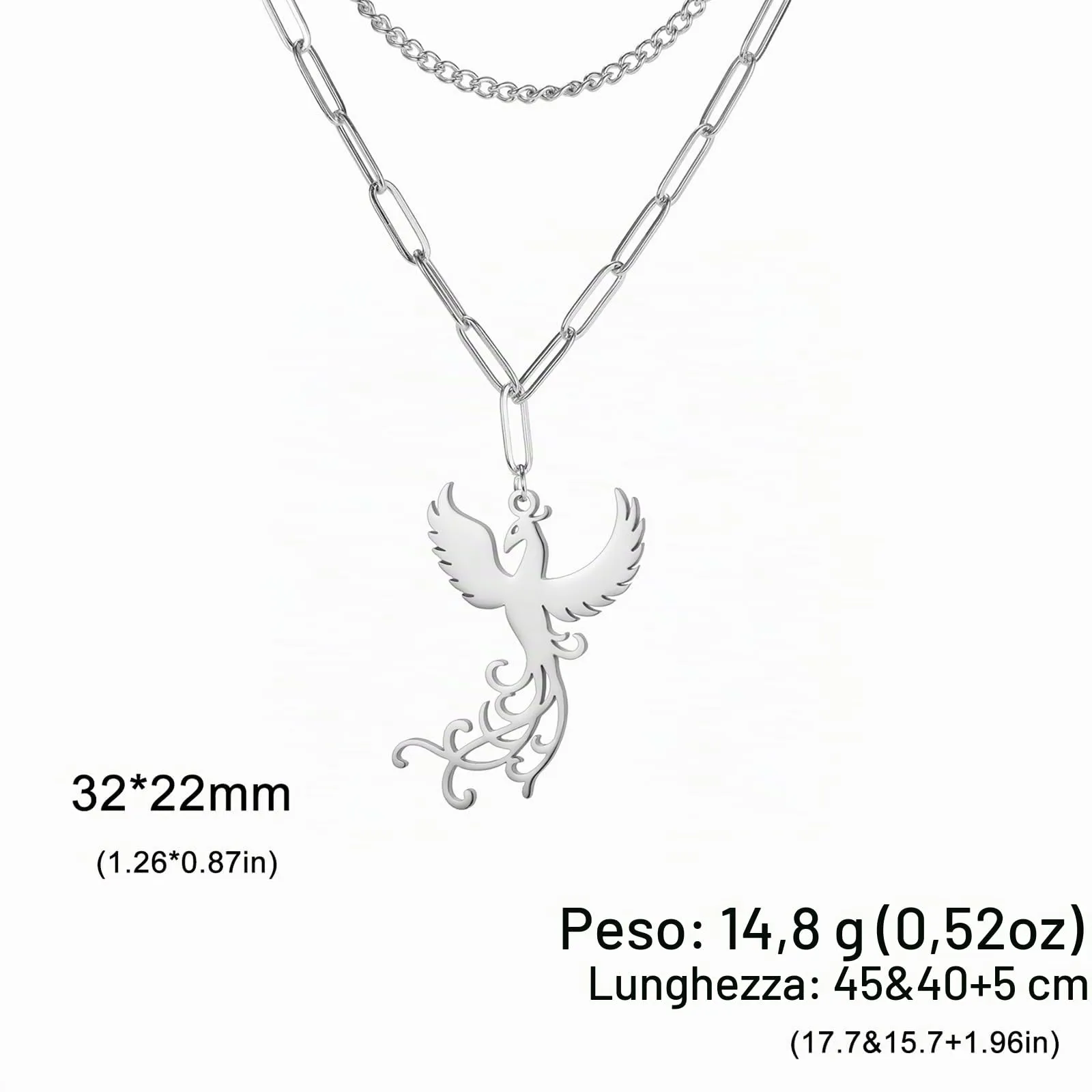 VASSAGO Collana di fenice nascente per donne Collana con ciondolo di uccello di fuoco in acciaio inox per uomini Regali di gioielli alla moda (catena di graffette in argento) - immagine 6