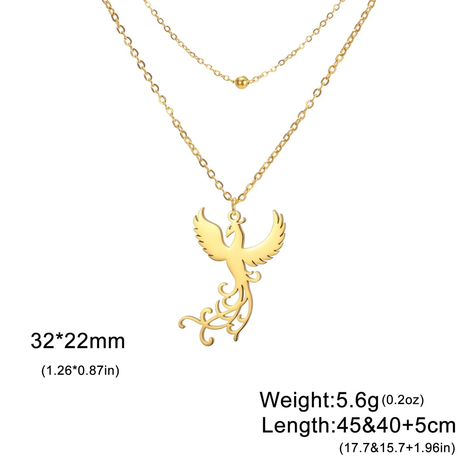 VASSAGO Collana di fenice nascente per donne Collana con ciondolo di uccello di fuoco in acciaio inox per uomini Regali di gioielli alla moda (Catena di perline d'oro) - immagine 6