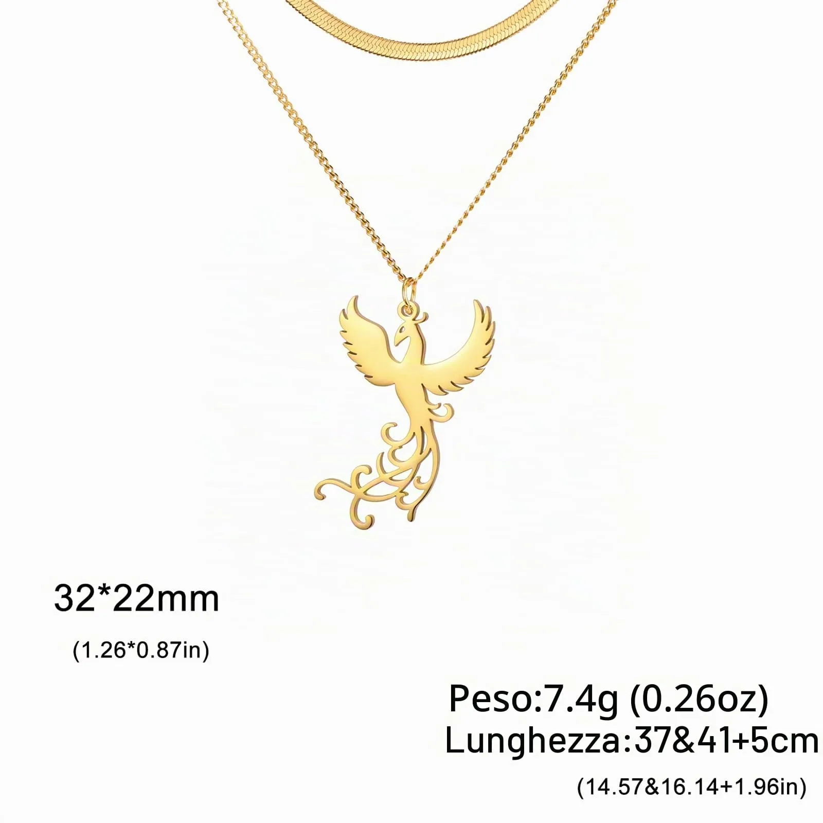 VASSAGO Collana di fenice nascente per donne Collana con ciondolo di uccello di fuoco in acciaio inox per uomini Regali di gioielli alla moda (catena a serpente d'oro) - immagine 6