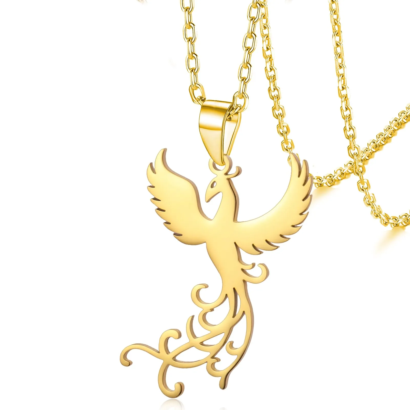 VASSAGO Collana di fenice nascente per donne Collana con ciondolo di uccello di fuoco in acciaio inox per uomini Regali di gioielli alla moda (collana d'oro) - immagine 1