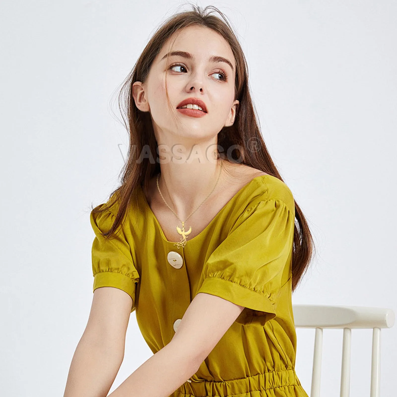 VASSAGO Collana di fenice nascente per donne Collana con ciondolo di uccello di fuoco in acciaio inox per uomini Regali di gioielli alla moda (collana d'oro) - immagine 2