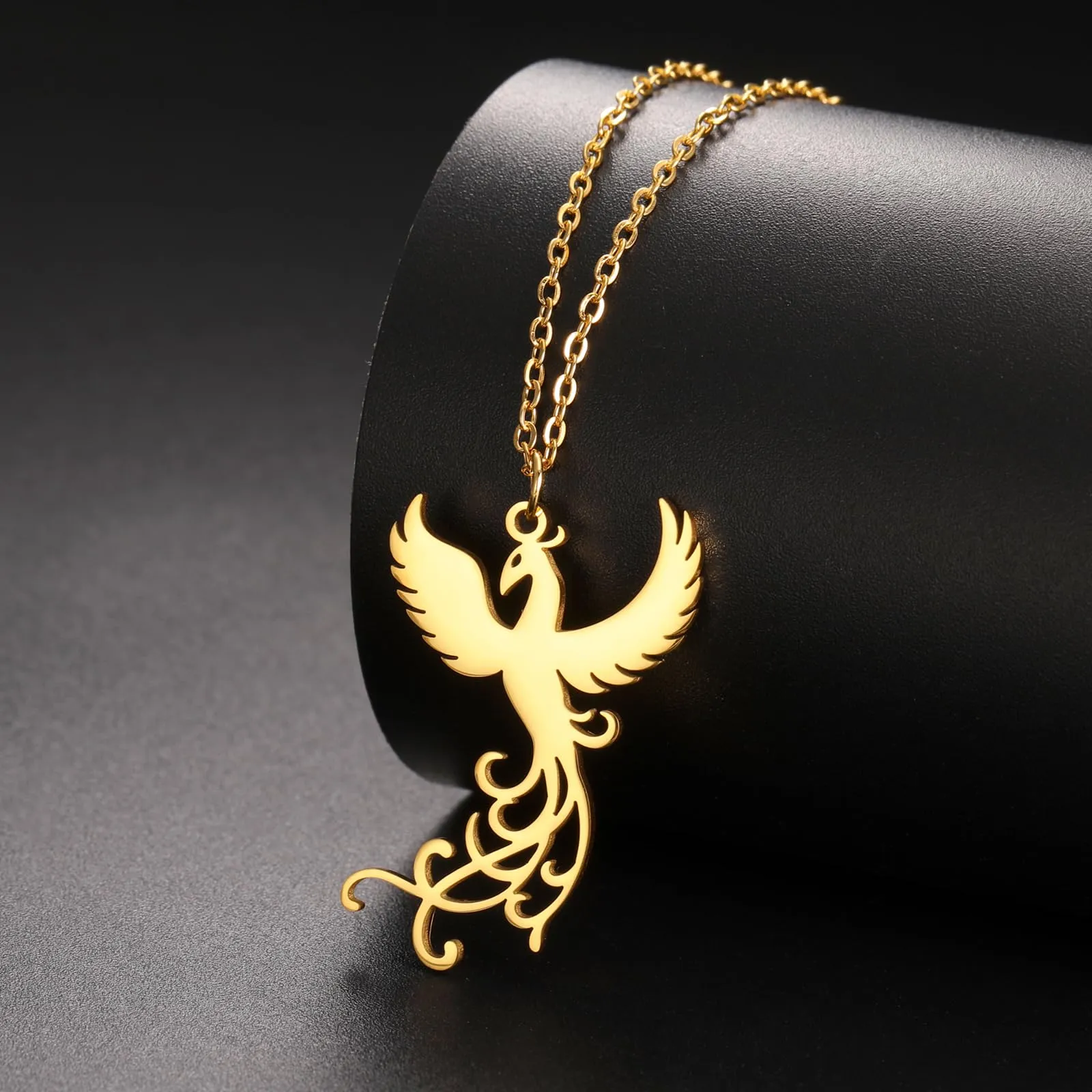 VASSAGO Collana di fenice nascente per donne Collana con ciondolo di uccello di fuoco in acciaio inox per uomini Regali di gioielli alla moda (collana d'oro) - immagine 3