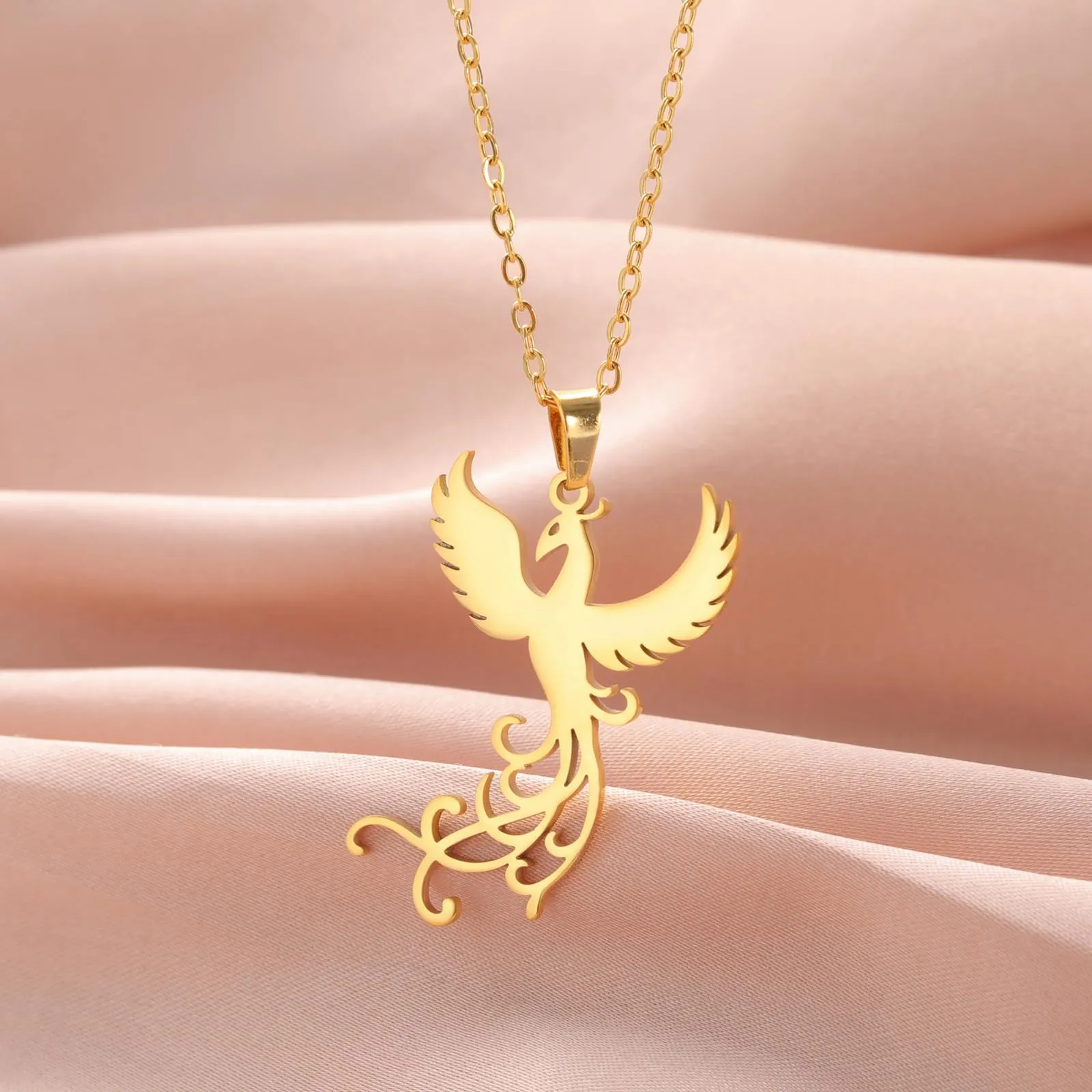 VASSAGO Collana di fenice nascente per donne Collana con ciondolo di uccello di fuoco in acciaio inox per uomini Regali di gioielli alla moda (collana d'oro) - immagine 4