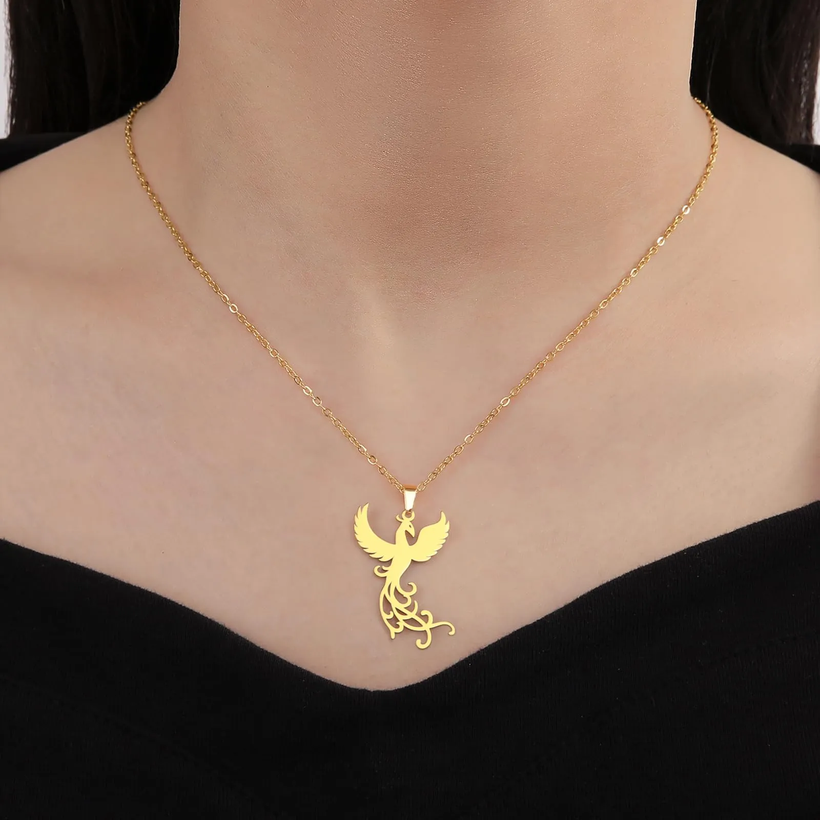 VASSAGO Collana di fenice nascente per donne Collana con ciondolo di uccello di fuoco in acciaio inox per uomini Regali di gioielli alla moda (collana d'oro) - immagine 5