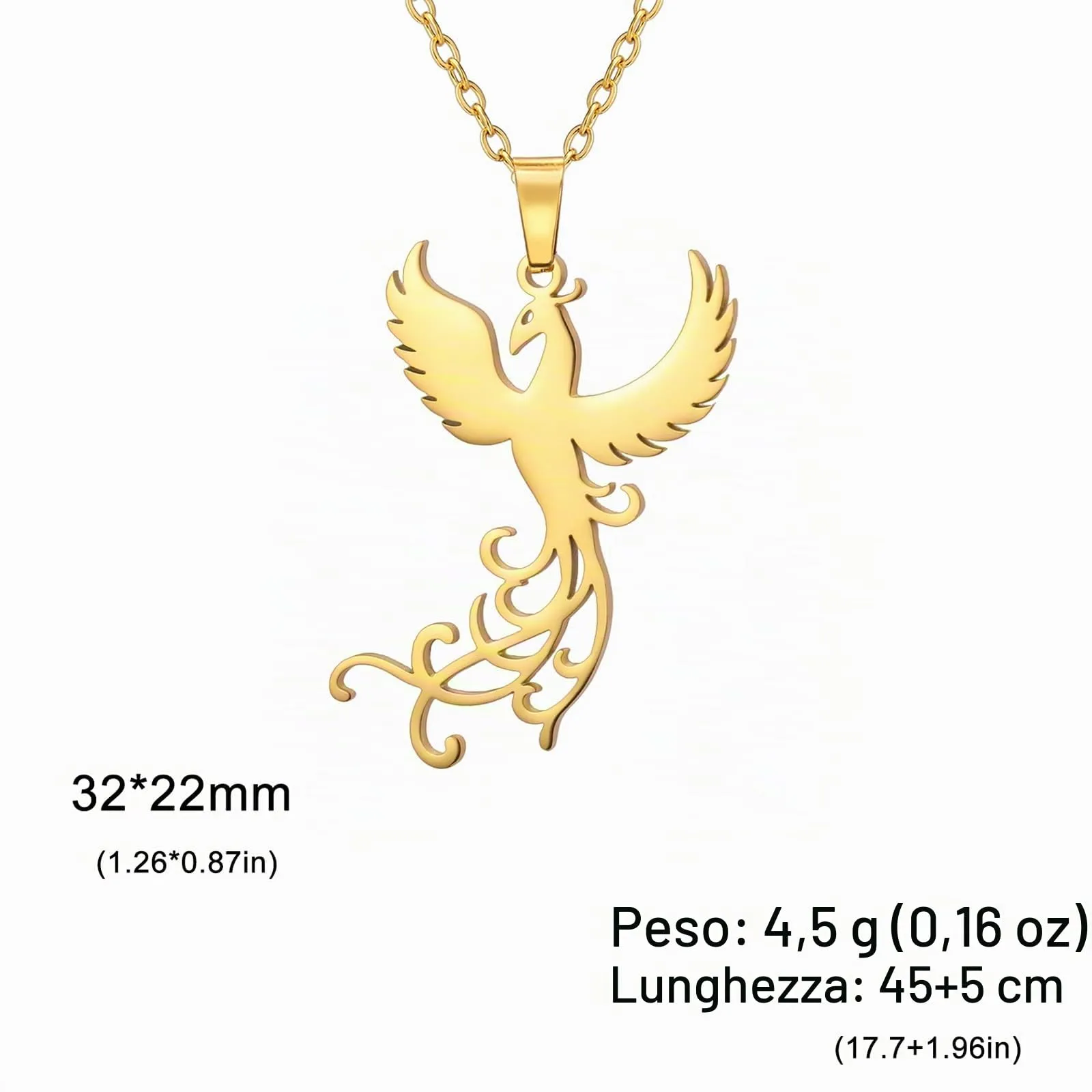 VASSAGO Collana di fenice nascente per donne Collana con ciondolo di uccello di fuoco in acciaio inox per uomini Regali di gioielli alla moda (collana d'oro) - immagine 6