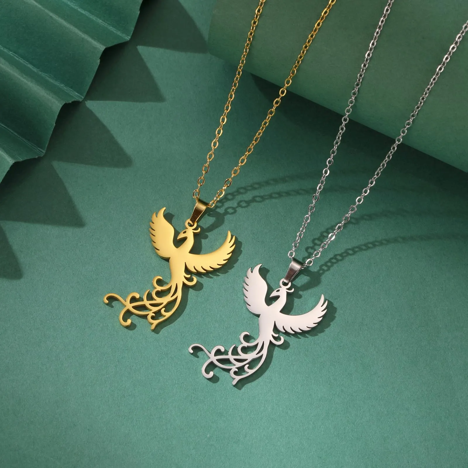 VASSAGO Collana di fenice nascente per donne Collana con ciondolo di uccello di fuoco in acciaio inox per uomini Regali di gioielli alla moda (collana d'oro) - immagine 8