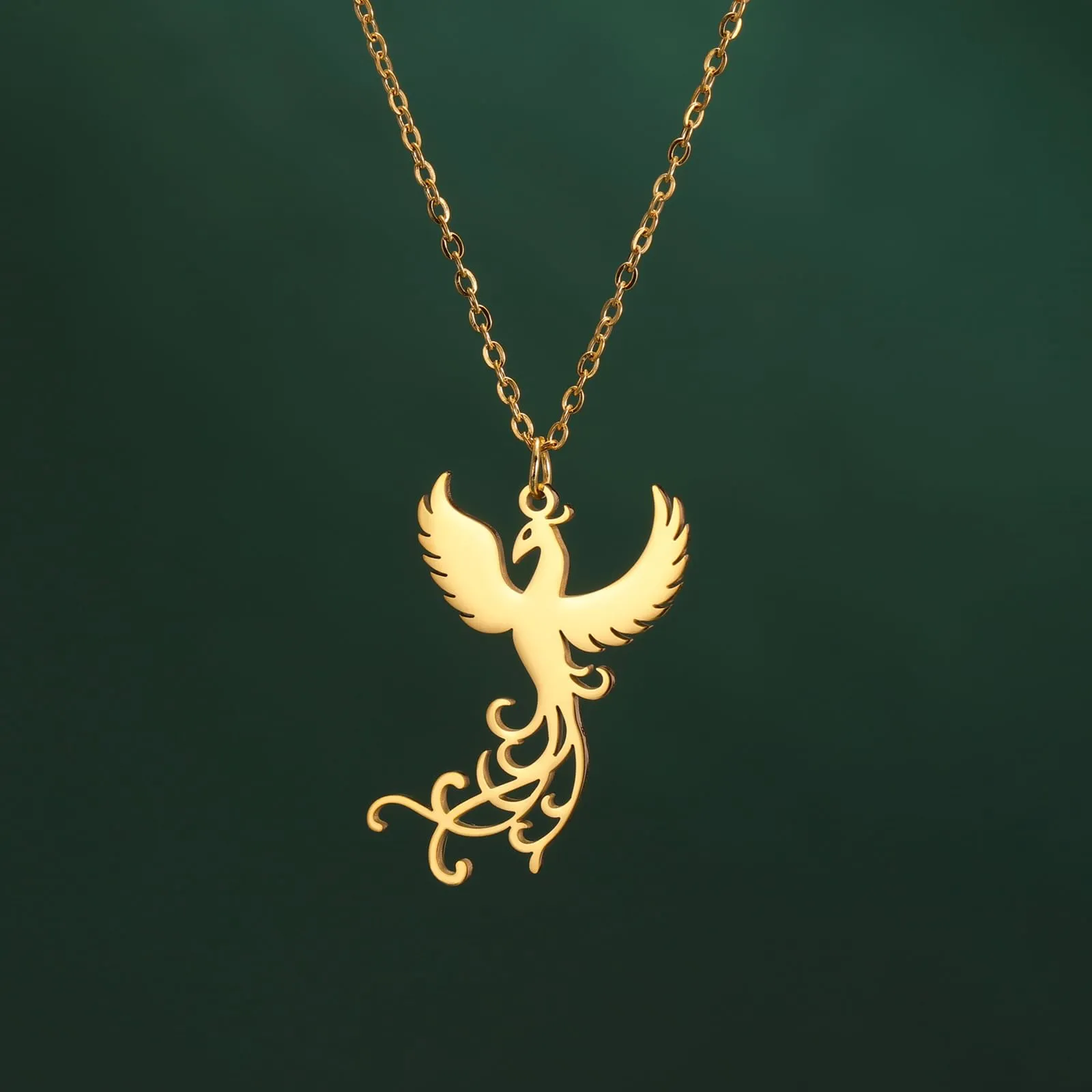 VASSAGO Collana di fenice nascente per donne Collana con ciondolo di uccello di fuoco in acciaio inox per uomini Regali di gioielli alla moda (collana d'oro) - immagine 9
