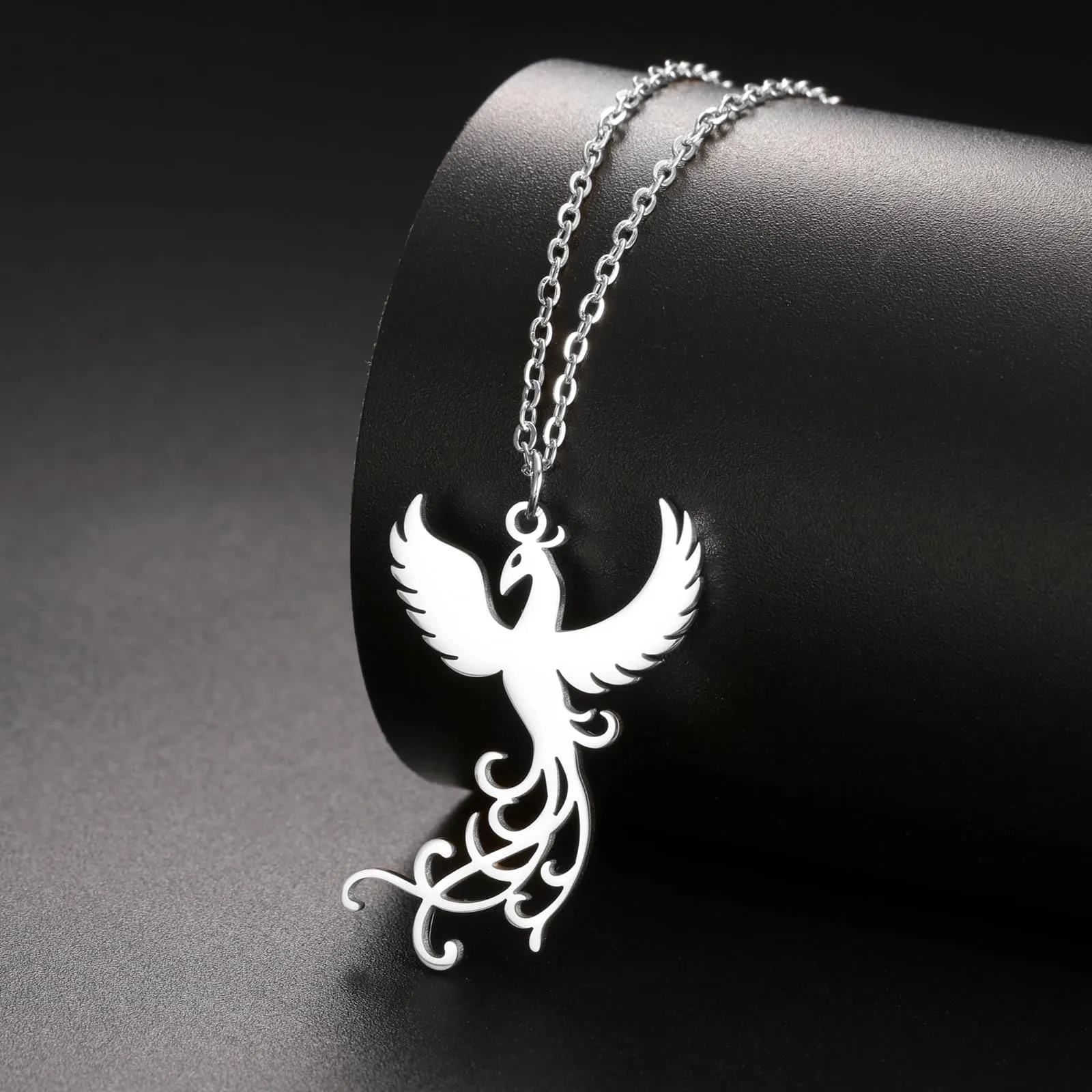 VASSAGO Collana di fenice nascente per donne Collana con ciondolo di uccello di fuoco in acciaio inox per uomini Regali di gioielli alla moda (collana d'argento) - immagine 3