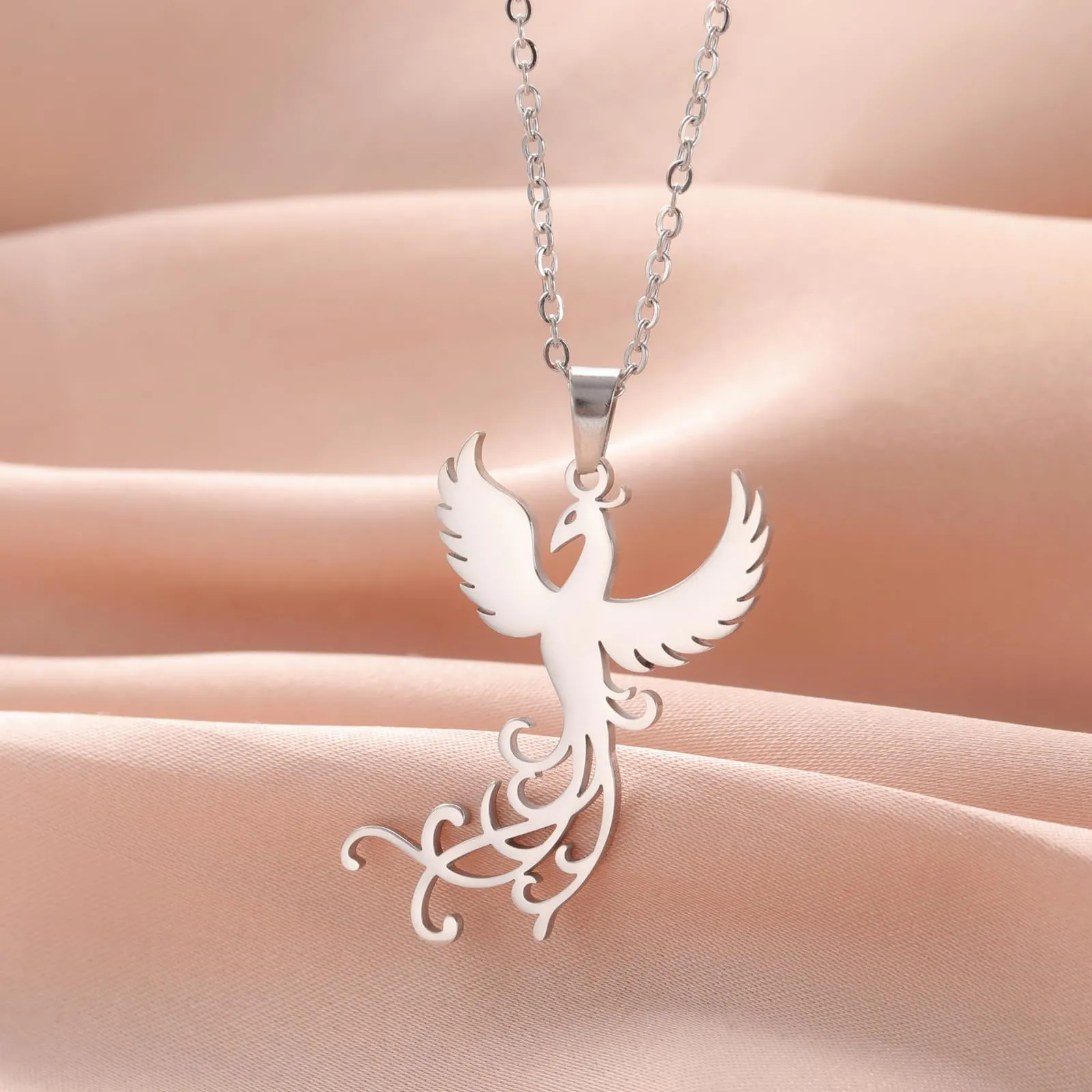 VASSAGO Collana di fenice nascente per donne Collana con ciondolo di uccello di fuoco in acciaio inox per uomini Regali di gioielli alla moda (collana d'argento) - immagine 4