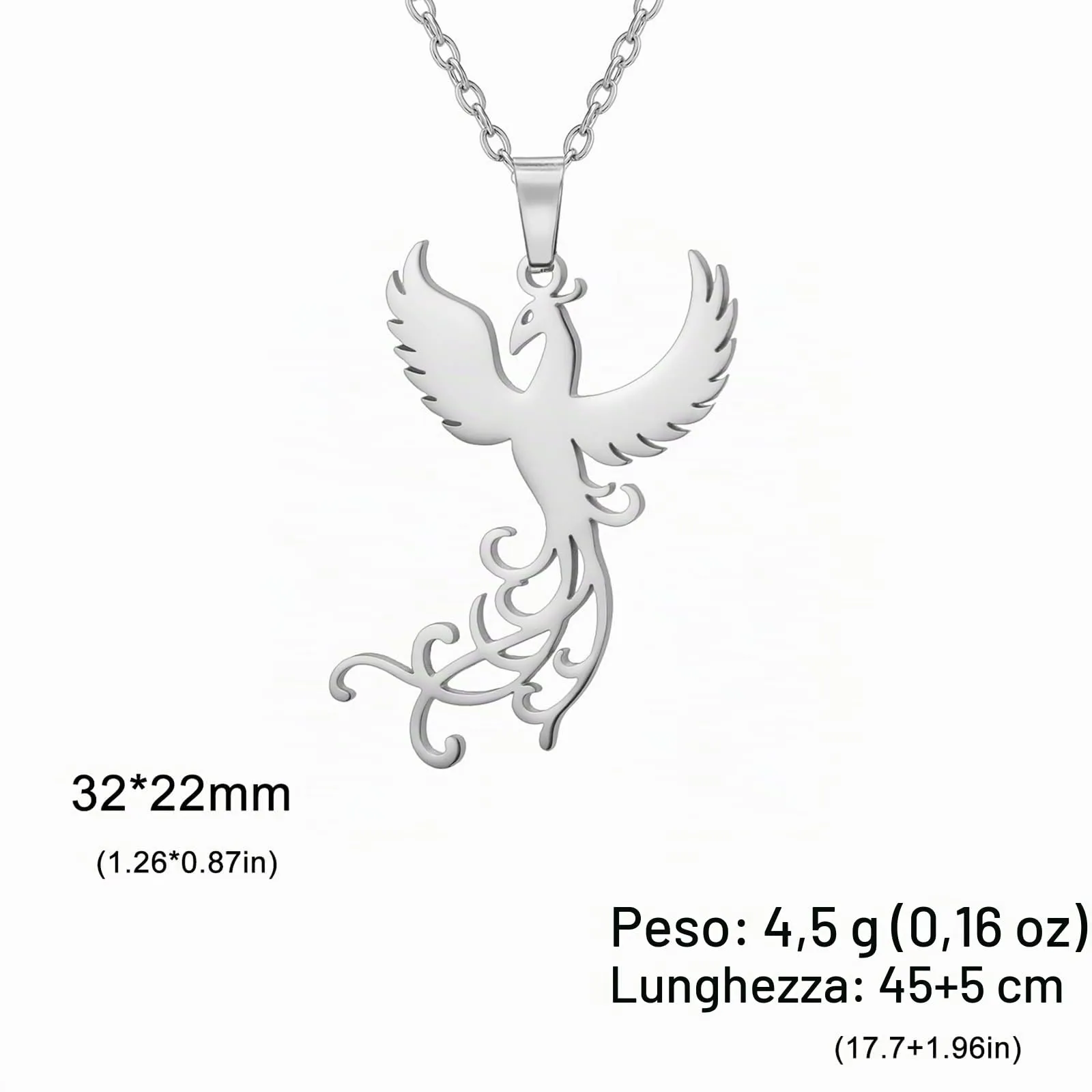 VASSAGO Collana di fenice nascente per donne Collana con ciondolo di uccello di fuoco in acciaio inox per uomini Regali di gioielli alla moda (collana d'argento) - immagine 6