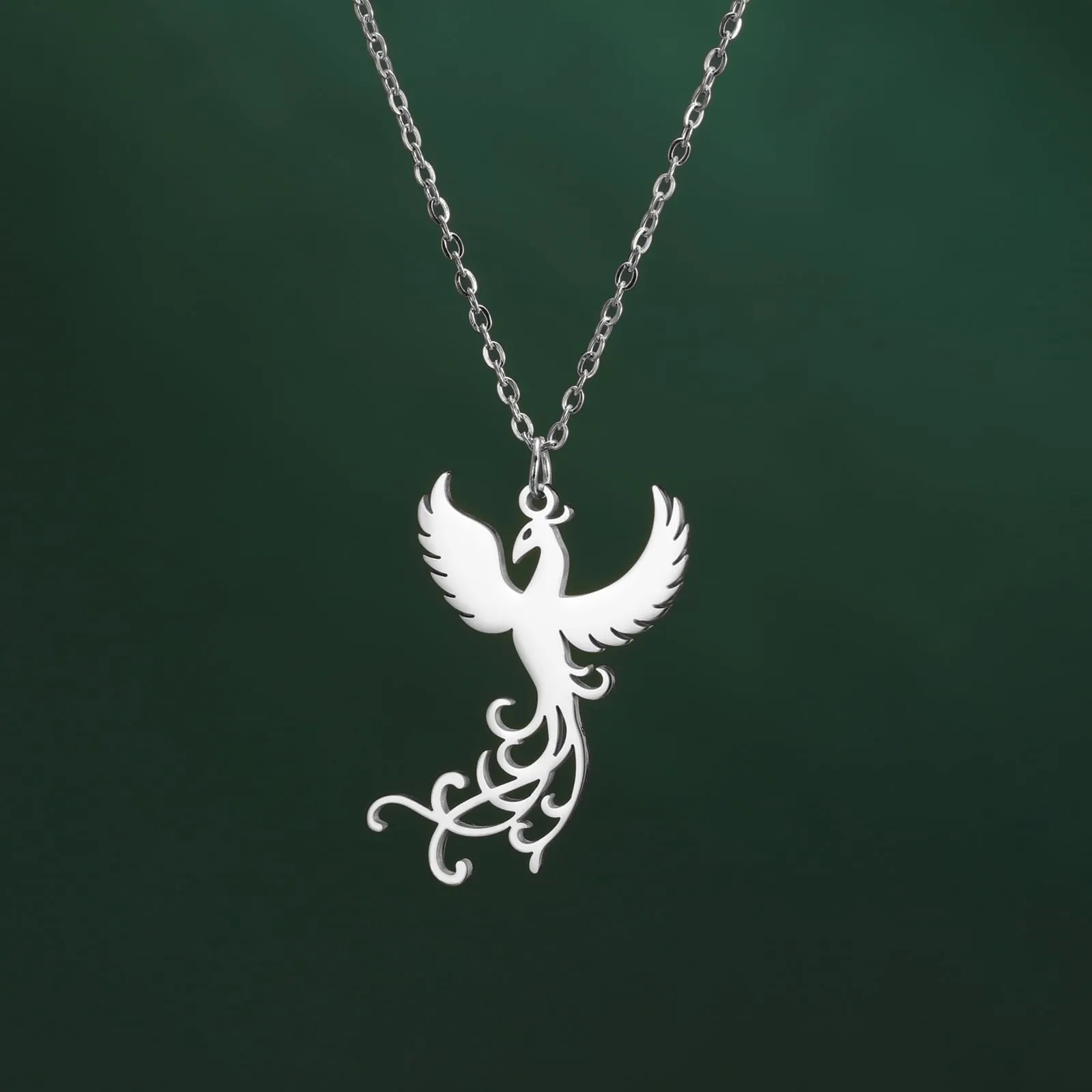 VASSAGO Collana di fenice nascente per donne Collana con ciondolo di uccello di fuoco in acciaio inox per uomini Regali di gioielli alla moda (collana d'argento) - immagine 9