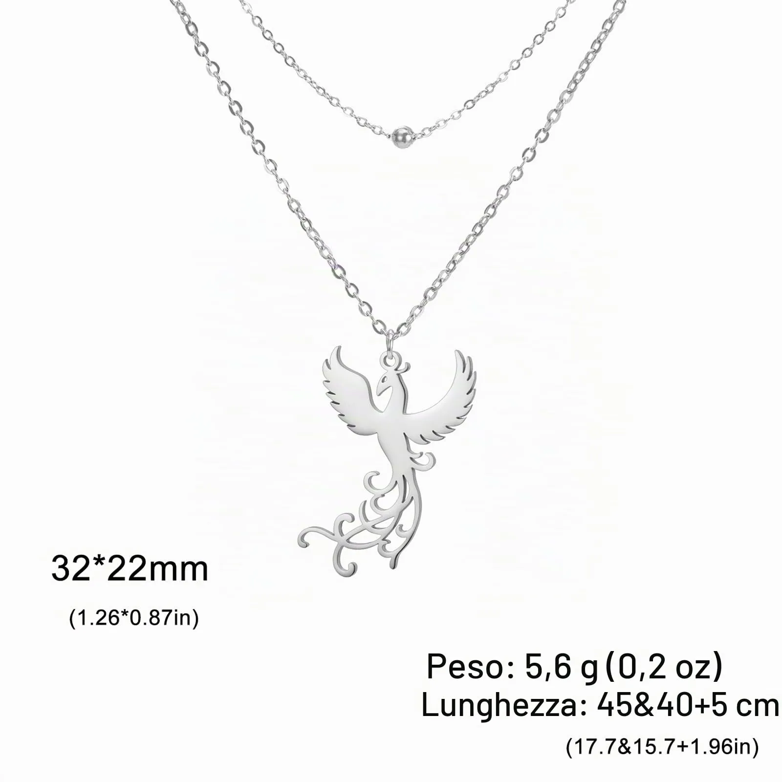 VASSAGO Collana di fenice nascente per donne Collana con ciondolo di uccello di fuoco in acciaio inox per uomini Regali di gioielli alla moda (Catena di perle d'argento) - immagine 6