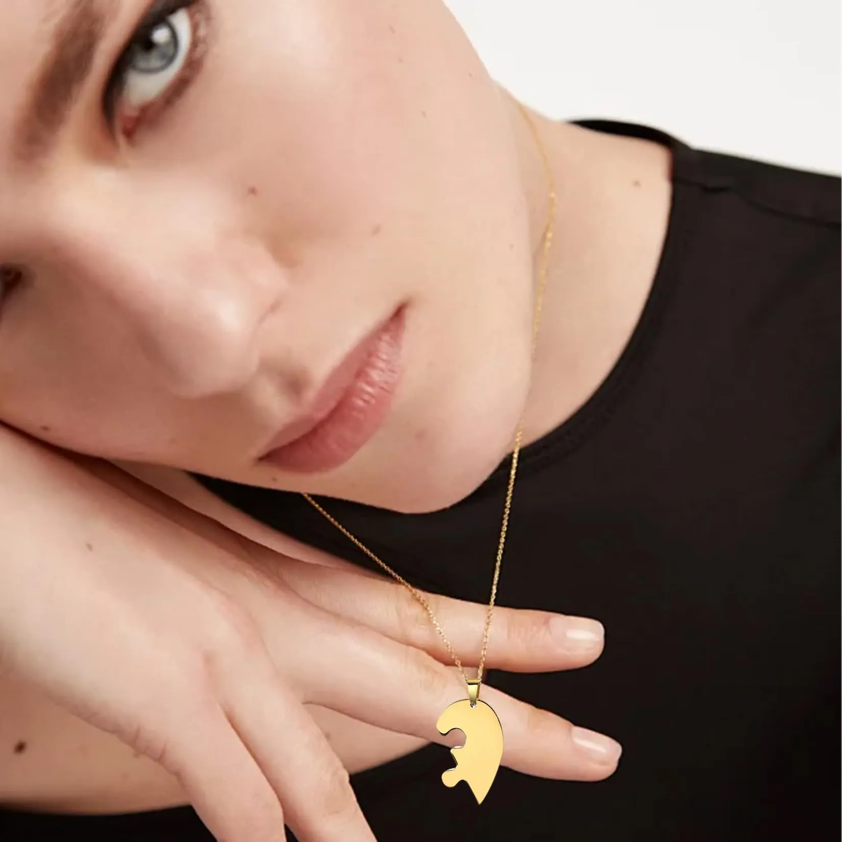EUEAVAN Collana con cuore spezzato Ciondolo della migliore amica BFF Foever Due mezzi cuori Collana con cuore abbinato Gioielli di coppia Regalo di San Valentino (oro) - immagine 2