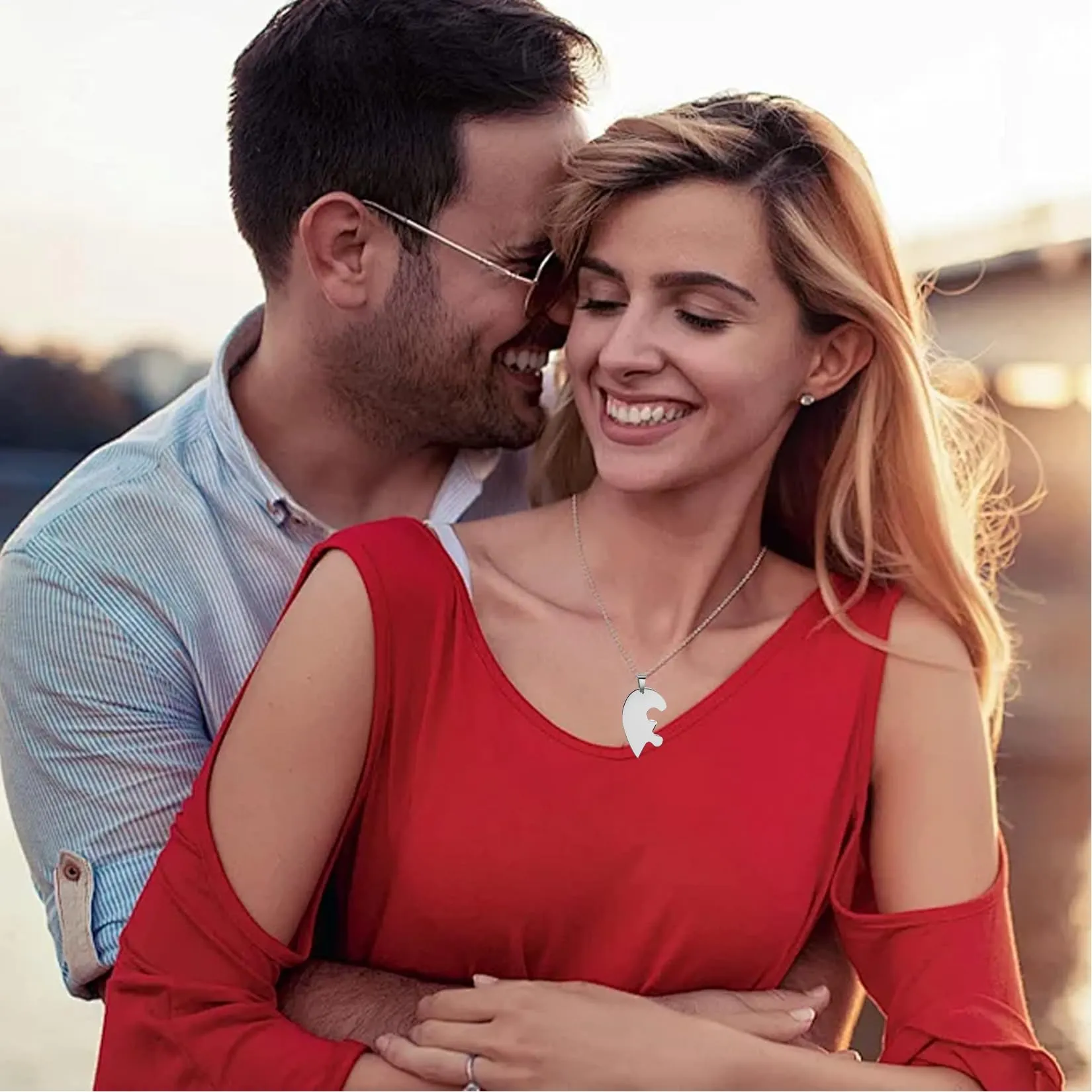 EUEAVAN Collana con cuore spezzato Ciondolo della migliore amica BFF Foever Due mezzi cuori Collana con cuore abbinato Gioielli di coppia Regalo di San Valentino (argento) - immagine 2