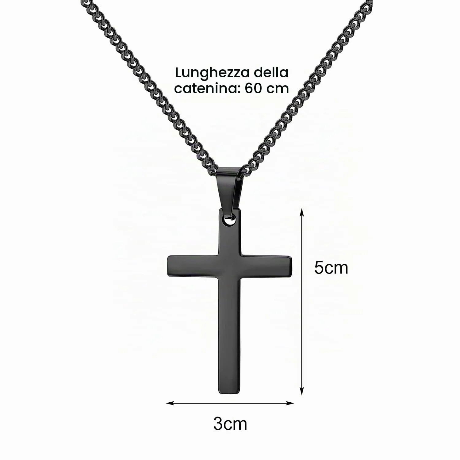 Maykafay Collana Croce Uomo, Crocifisso Collana Uomo in Acciaio Inossidabile, Catena con Pendente Croce Catenina, Nero - immagine 2