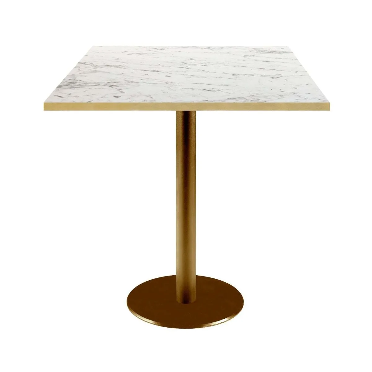 RestooTab Tavolo Rome quadrato base dorato - bordi color ottone; 70x70x75 cm (LxLxH); Piano tavolo bianco/marmorizzato/ottone, struttura ottone; quadrata - immagine 1