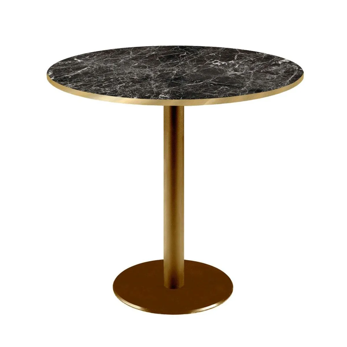 RestooTab Tavolo Rome rotondo base dorato - bordi color ottone; 75x70 cm (HxØ); Piano tavolo nero/marmorizzato/ottone, struttura ottone; rotonda - immagine 1