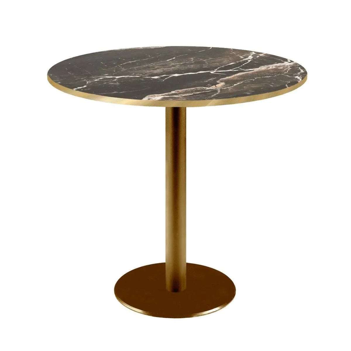 RestooTab Tavolo Rome rotondo base dorato - bordi color ottone; 75x70 cm (HxØ); Piano tavolo nero/marrone/ottone, struttura ottone; rotonda - immagine 1