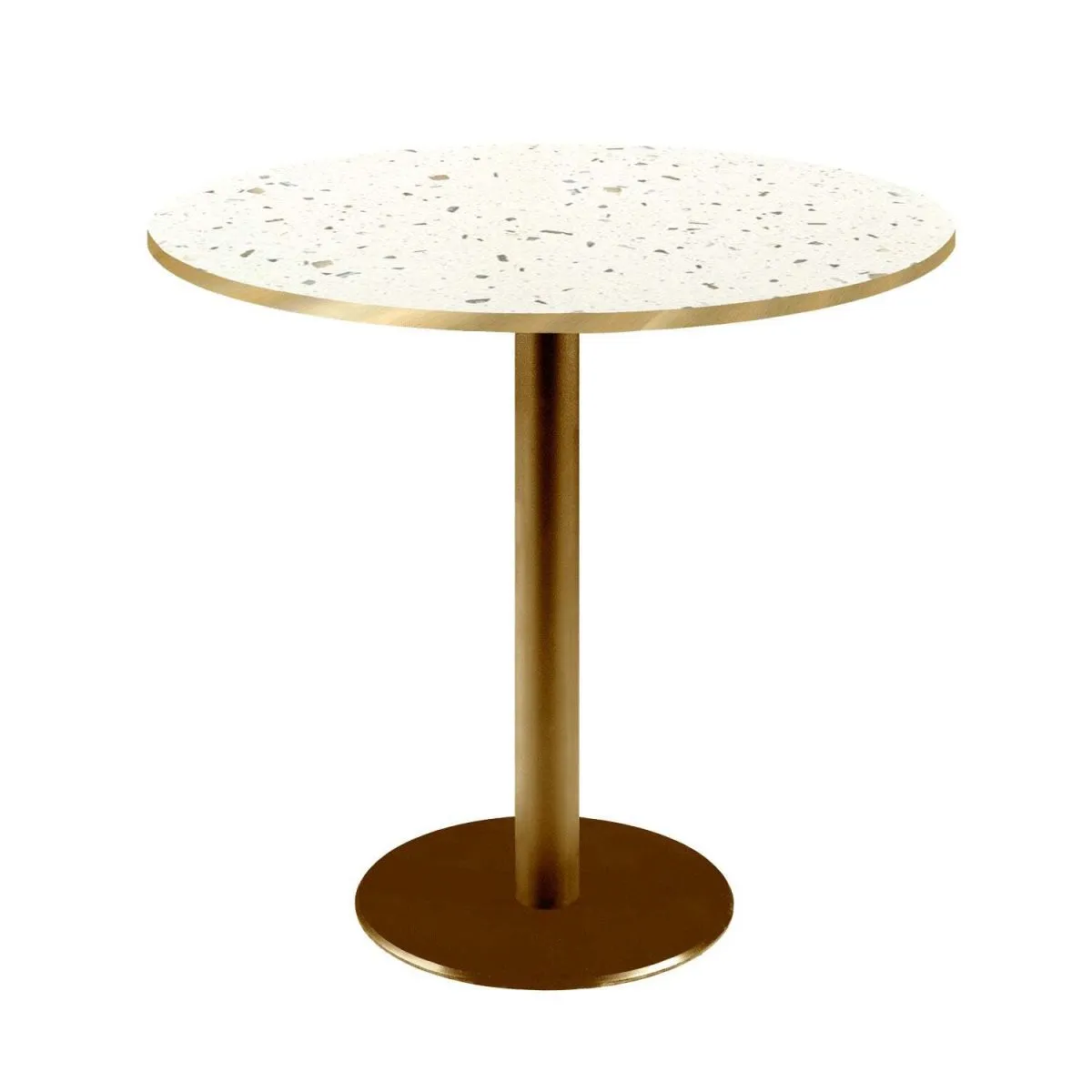RestooTab Tavolo Rome rotondo base dorato - bordi color ottone; 75x70 cm (HxØ); Piano tavolo terazzo, struttura ottone; rotonda - immagine 1
