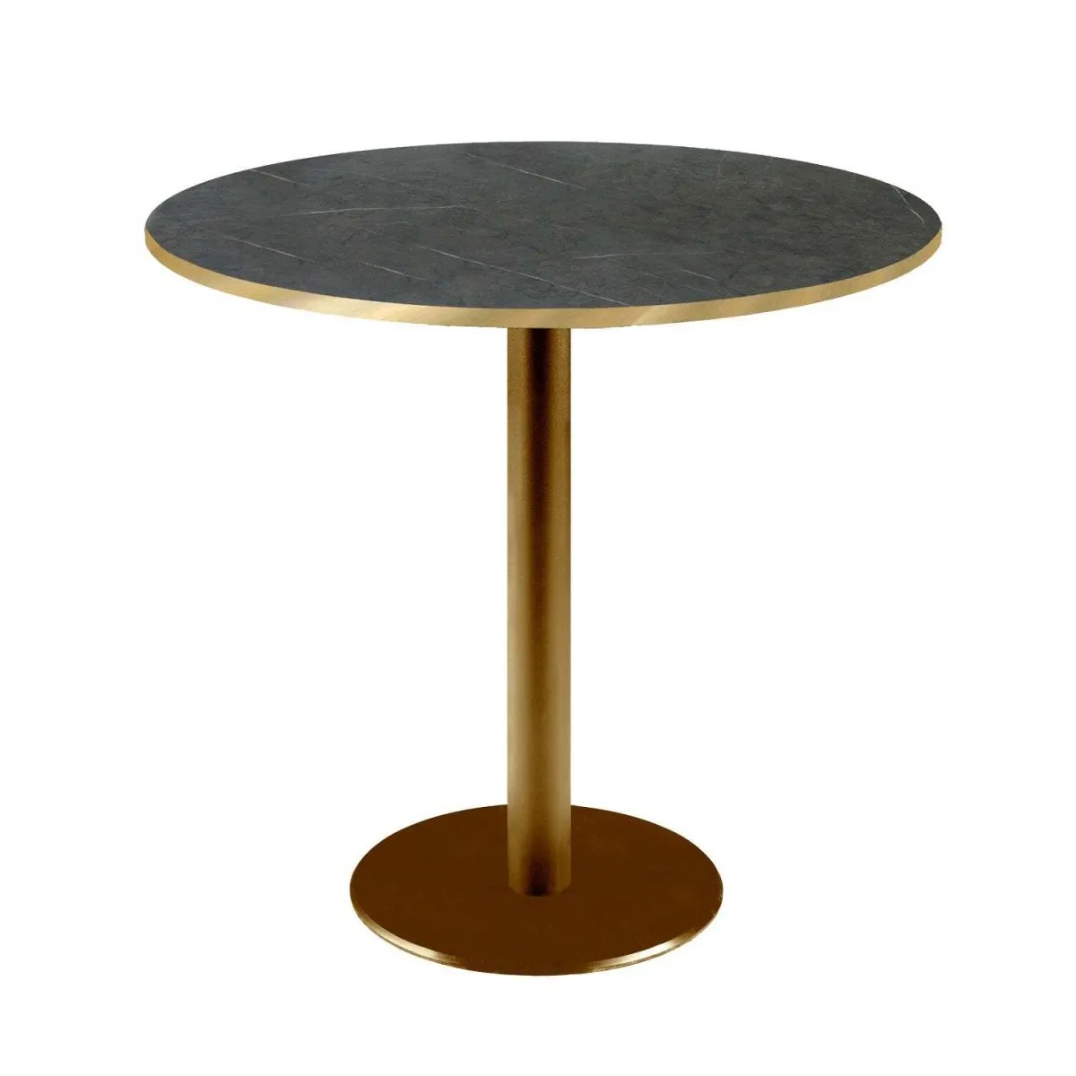 RestooTab Tavolo Rome rotondo base dorato - bordi color ottone; 75x70 cm (HxØ); Piano tavolo nero/grigio scuro/ottone, struttura ottone; rotonda - immagine 1