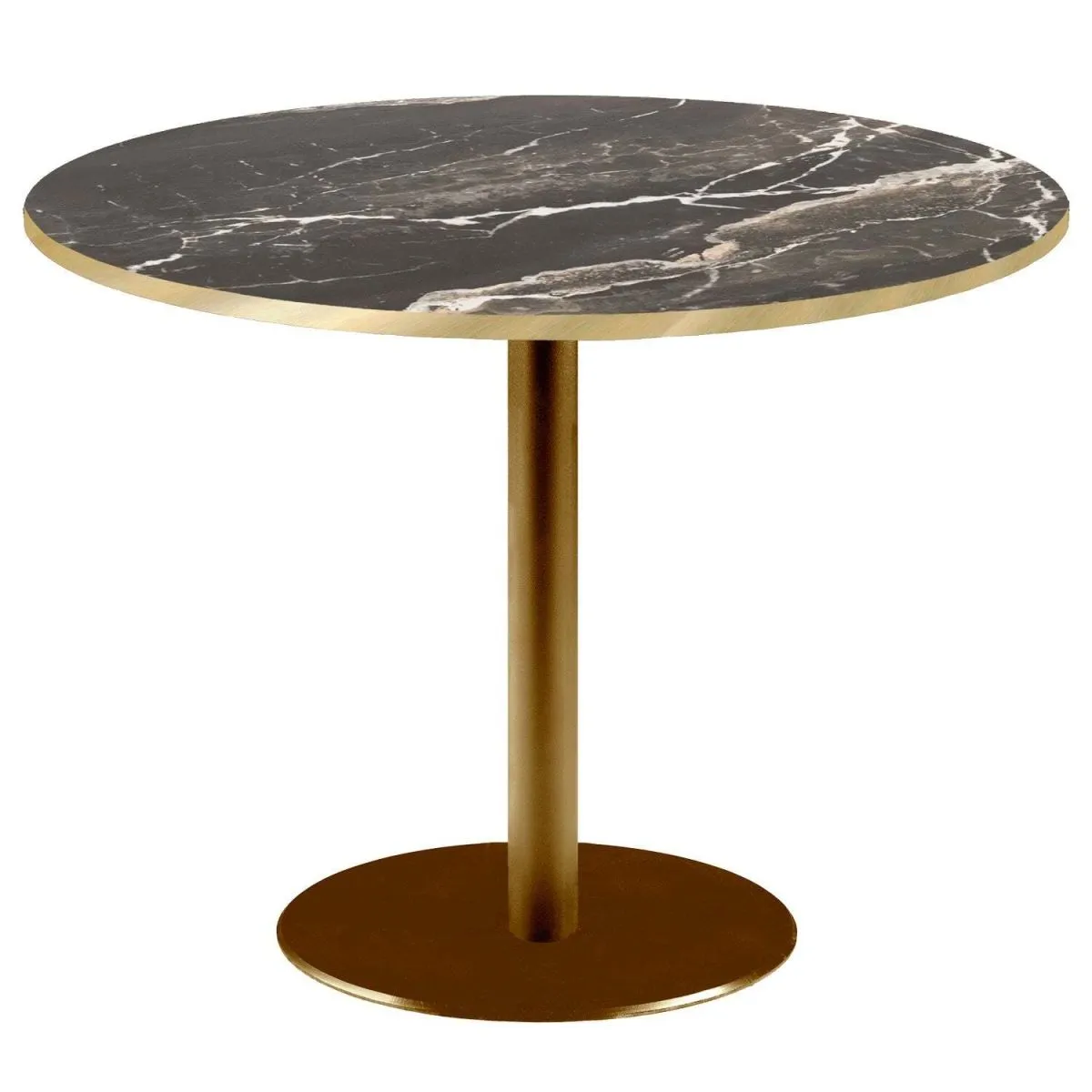 RestooTab Tavolo Rome XL rotondo base dorato - bordi color ottone; 75x120 cm (HxØ); Piano tavolo nero/marrone/ottone, struttura ottone; rotonda - immagine 1