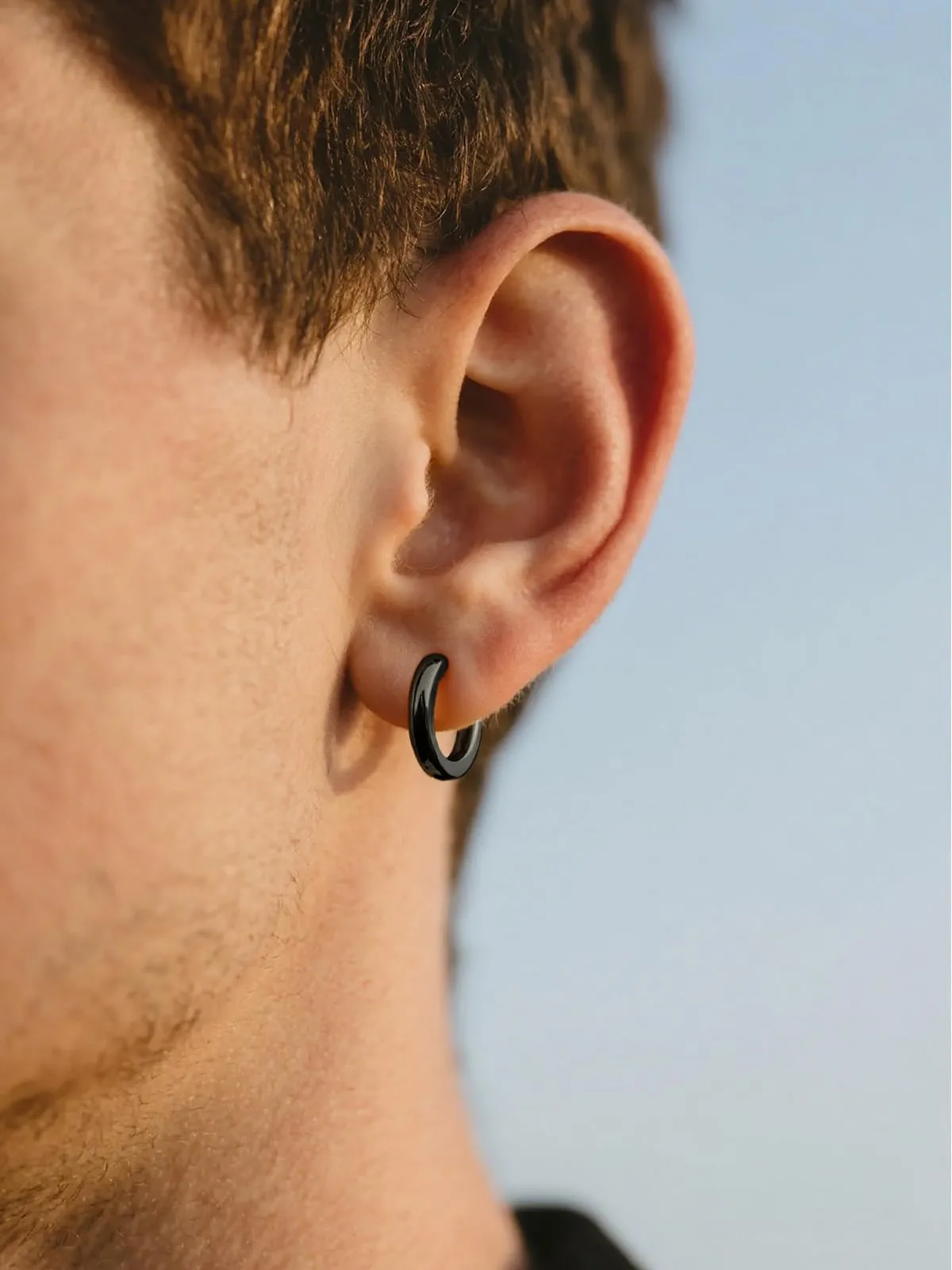 U7 3 Paia Orecchin Cerchio Uomo Donna Neri Acciaio Inox 7mm+9mm+12mm - immagine 4