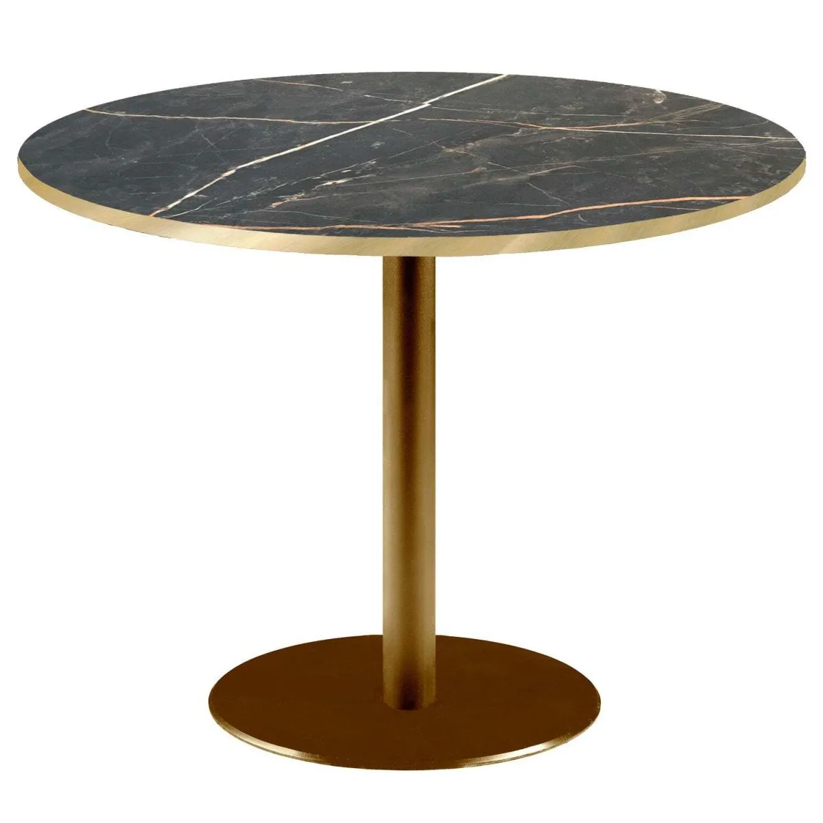 RestooTab Tavolo Rome XL rotondo base dorato - bordi color ottone; 75x120 cm (HxØ); Piano tavolo nero, struttura ottone; rotonda - immagine 1