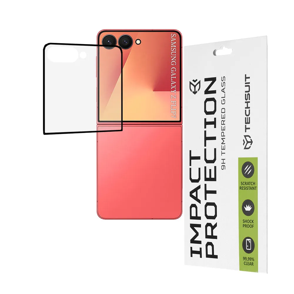 Pellicola Protettiva per Schermo Esterno Techsuit per Samsung Galaxy Z Flip7 F766, Vetro Temperato, Full Glue, 111D, Nero - immagine 1