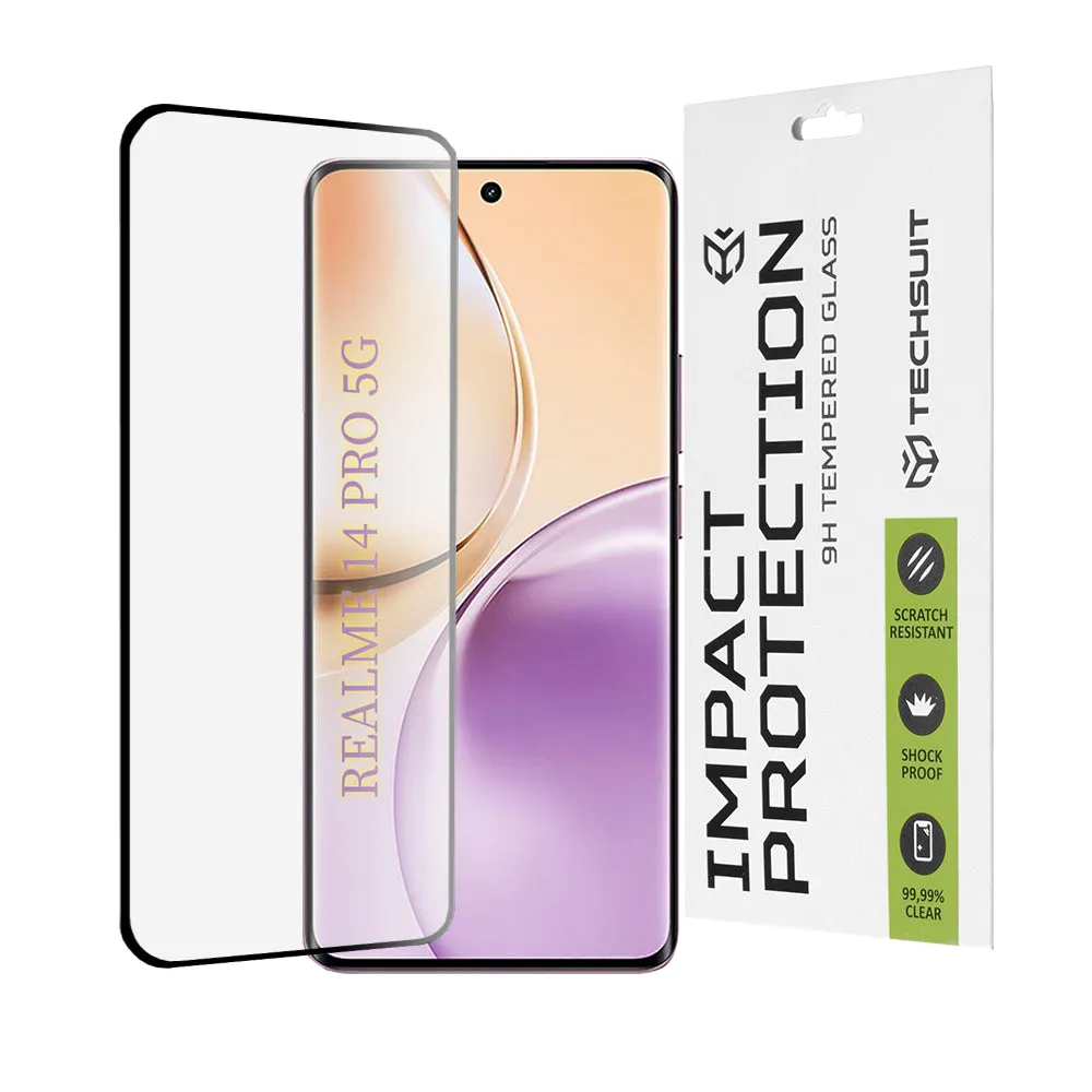 Pellicola protettiva per schermo Techsuit per Realme 14 Pro, Vetro temperato, Full Glue, 111D, Nero - immagine 1