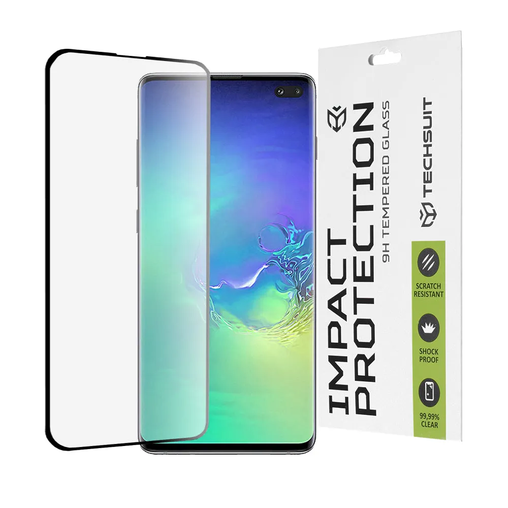 Pellicola protettiva per schermo Techsuit per Samsung Galaxy S10+ G975, Vetro temperato, Full Glue, 111D, Nero - immagine 1