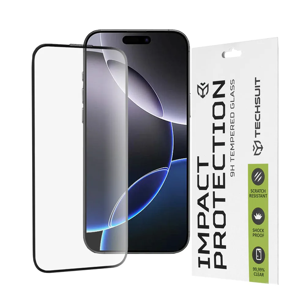 Pellicola protettiva per schermo Techsuit per Apple iPhone 16 Pro Max, Vetro temperato, Full Glue, 111D, Nero - immagine 1
