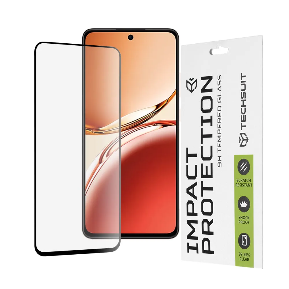 Pellicola protettiva per schermo Techsuit per Oppo Reno12 FS 5G / Reno12 FS 4G / Reno12 F 4G / Reno12 F, Vetro temperato, Full Glue, 111D, Nero - immagine 1