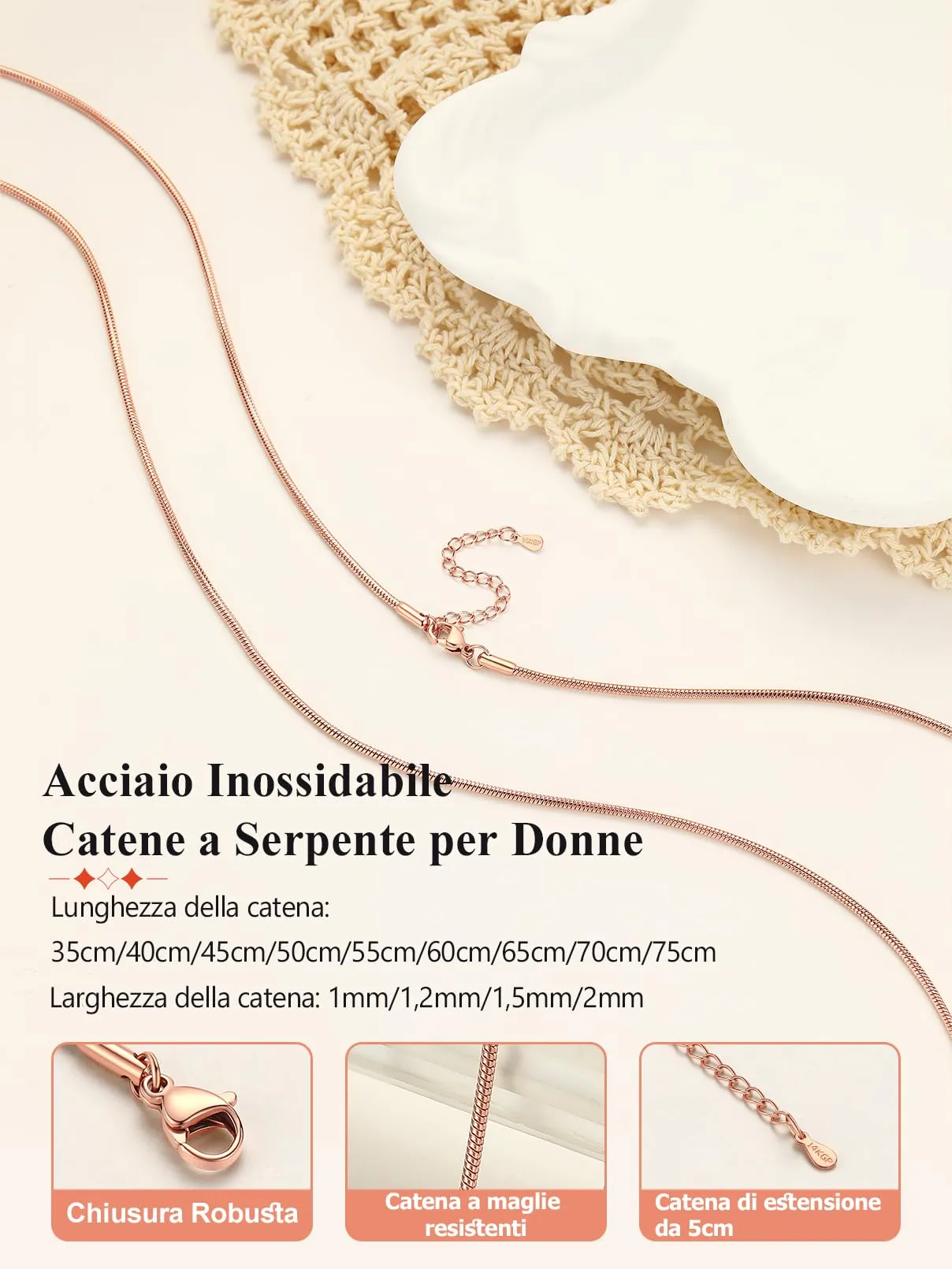 FaithHeart Collana Uomo Donna, Catenina Serpente Tonda,Larga 2mm Lunga 70cm, 316L Acciaio Inossidabile, Impermeabile di Alta Qualità, Gioielli da Regalo - immagine 3
