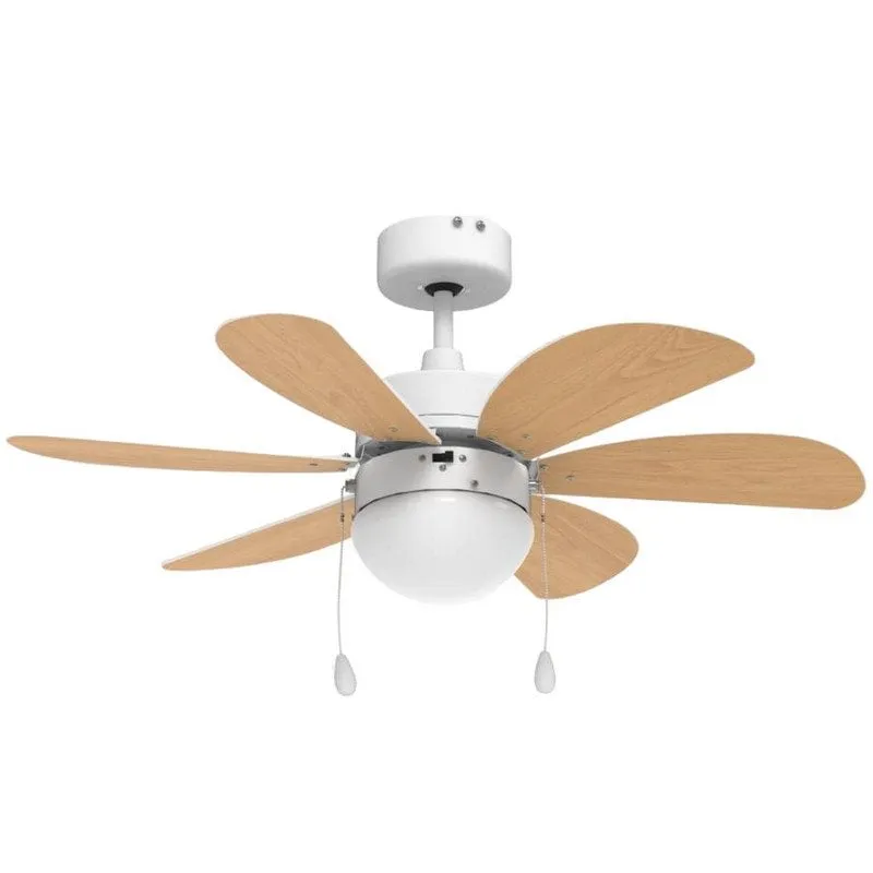 Ventilatore da soffitto Universal Blue Geneva 6030W con luce e pale reversibili 76cm 50W Bianco/Legno - immagine 1