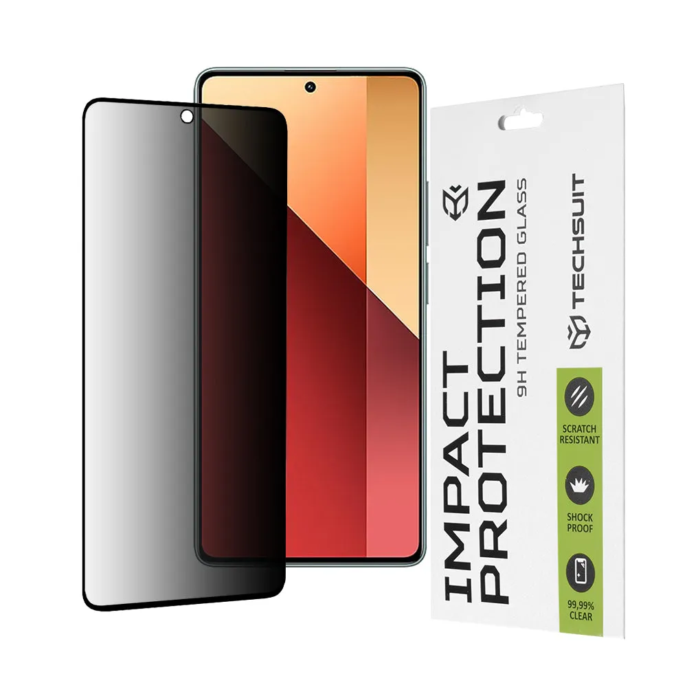 Pellicola protettiva per schermo Privacy Techsuit per Xiaomi Redmi Note 13 Pro 4G / Poco M6 Pro 4G, Vetro Temperato, Full Glue, 111D - immagine 1