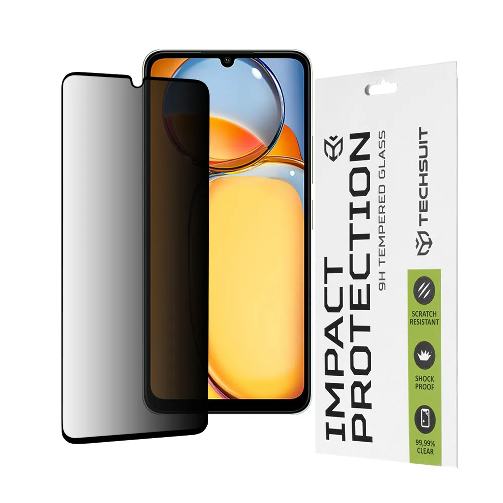 Pellicola protettiva per schermo Privacy Techsuit per Xiaomi Redmi 13C 5G / 13C / Poco C65, Vetro Temperato, Full Glue, 111D - immagine 1