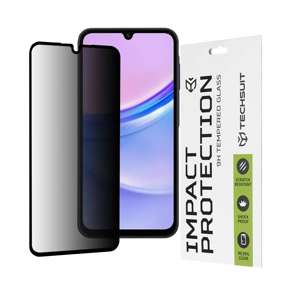 Pellicola protettiva per schermo Privacy Techsuit per Samsung Galaxy M15 / A15 5G A156 / A15 A155, Vetro temperato, Full Glue, 111D - immagine 1
