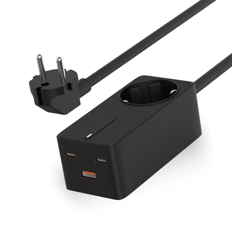 Striscia di ricarica ultra veloce Ksix Gan da 65 W, PPS, alimentazione, multiporta X4, cavo da 1,5 m, nero - immagine 1