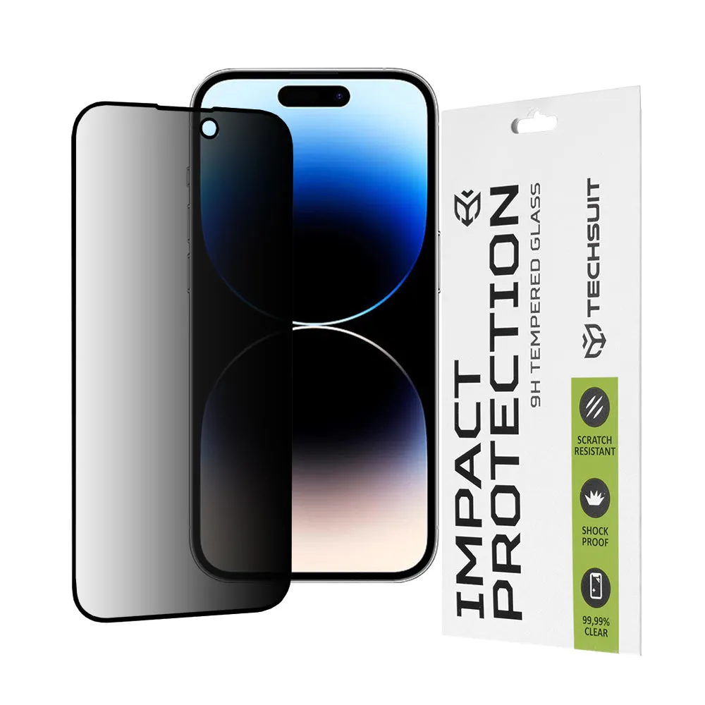 Pellicola protettiva per schermo Privacy Techsuit per Apple iPhone 14 Pro, Vetro temperato, Full Glue, 111D - immagine 1