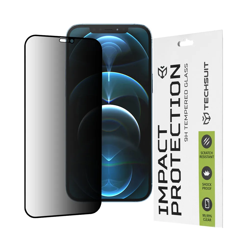 Pellicola protettiva per schermo Privacy Techsuit per Apple iPhone 12 Pro Max, Vetro temperato, Full Glue, 111D - immagine 1