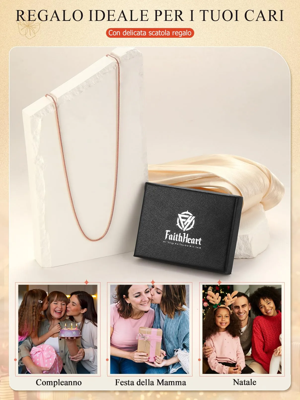FaithHeart Collana Uomo Donna, Catenina Serpente Tonda,Larga 1mm Lunga 45cm, 316L Acciaio Inossidabile, Impermeabile di Alta Qualità, Gioielli da Regalo - immagine 6