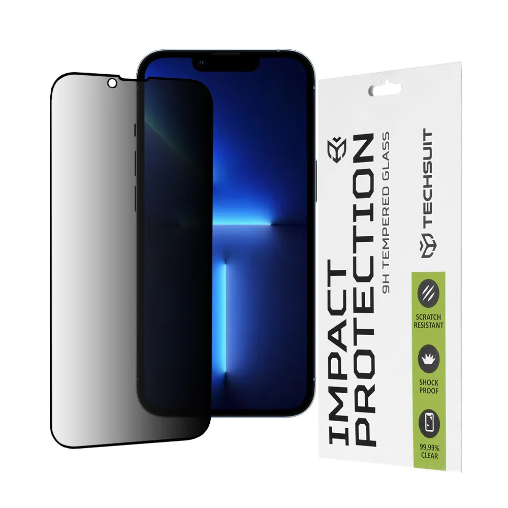 Pellicola protettiva per schermo Privacy Techsuit per Apple iPhone 14 Plus / 13 Pro Max, Vetro Temperato, Full Glue, 111D - immagine 1