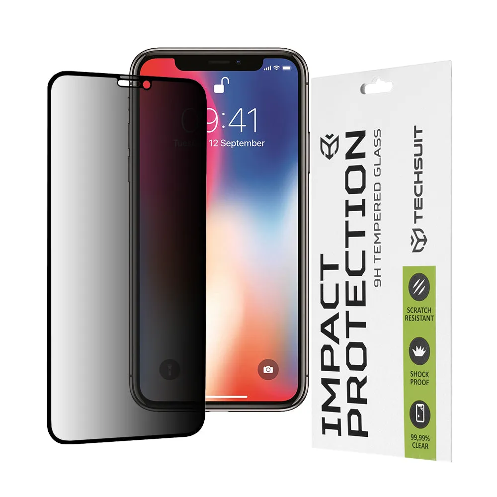 Pellicola protettiva per schermo Privacy Techsuit per Apple iPhone 11 Pro / XS / X, Vetro temperato, Full Glue, 111D - immagine 1