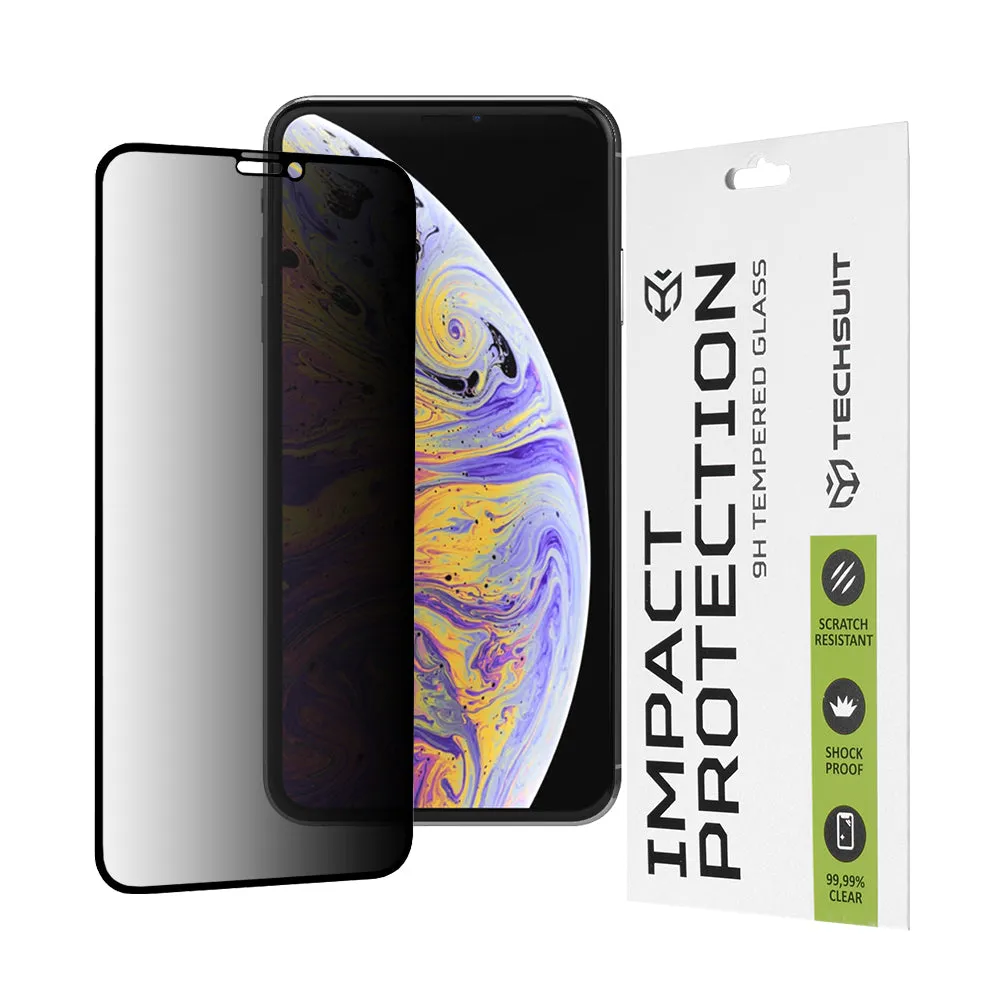 Pellicola protettiva per schermo Privacy Techsuit per Apple iPhone 11 Pro Max / XS Max, Vetro temperato, Full Glue, 111D - immagine 1