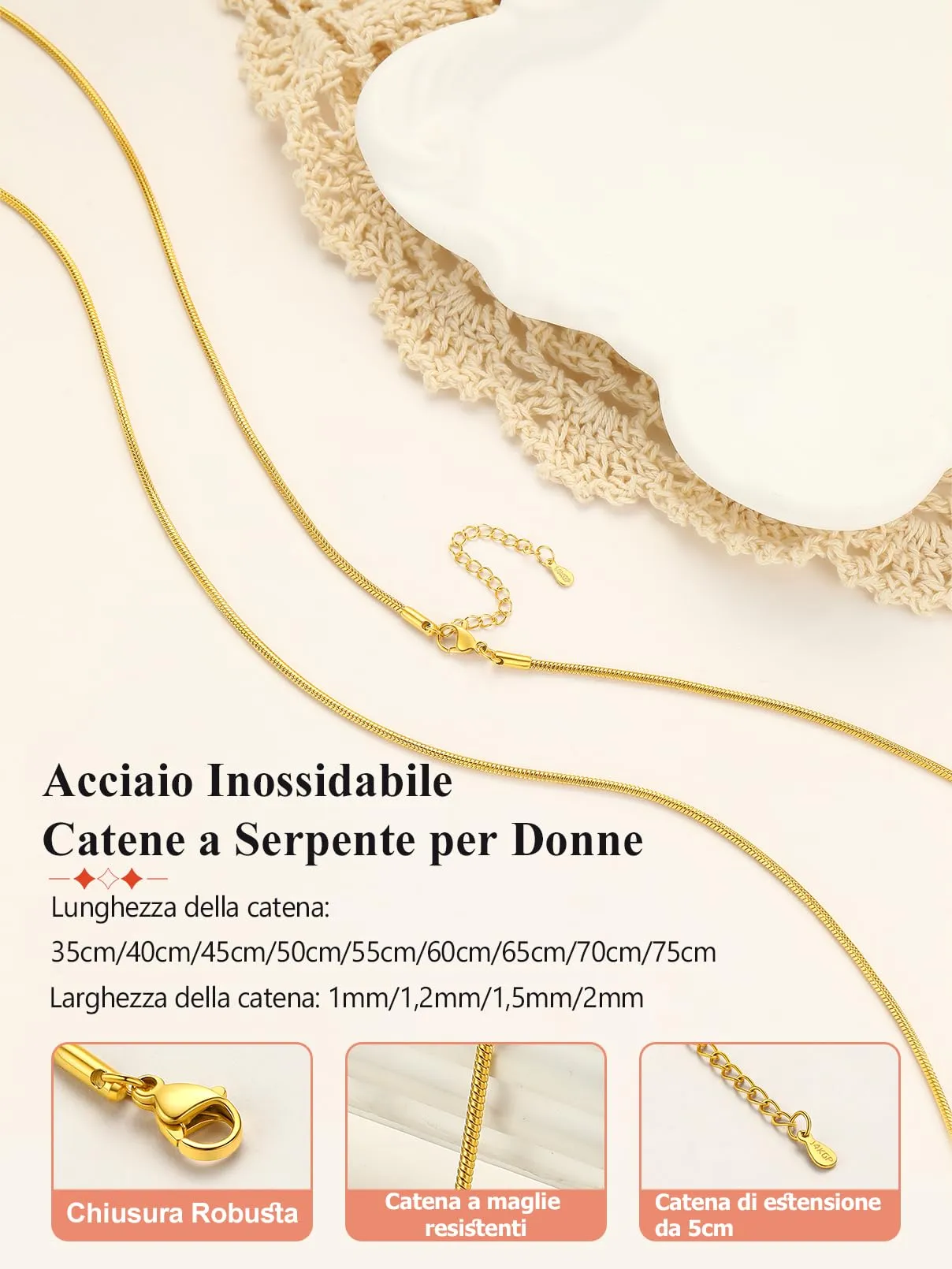 FaithHeart Collana Uomo Donna, Catenina Serpente Tonda,Larga 2mm Lunga 65cm, 316L Acciaio Inossidabile, Impermeabile di Alta Qualità, Gioielli da Regalo - immagine 3