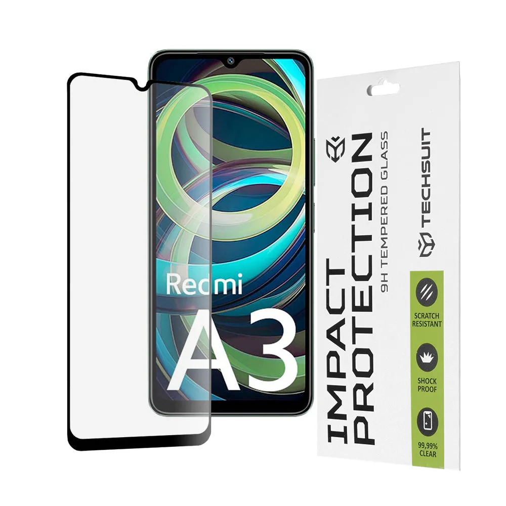 Pellicola protettiva per schermo Techsuit per Xiaomi Redmi A3x / A3, Vetro temperato, Full Glue, 111D, Nero - immagine 1