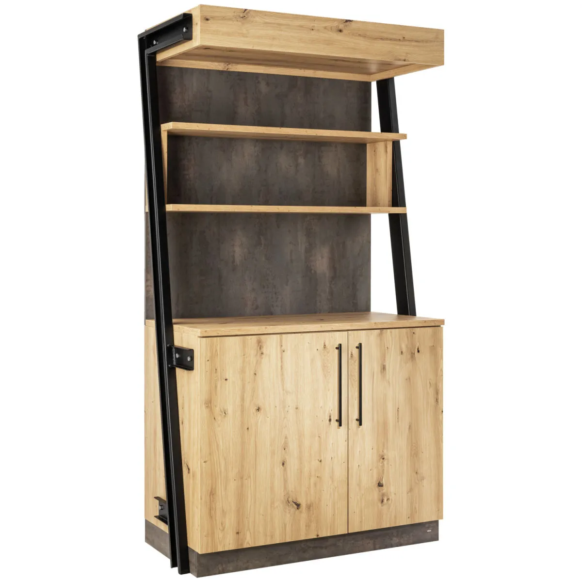 VEGA Mobile bar Baristo Industrial con ante a battente; 118x61x216 cm (LxPxH); quercia selvatica, manico nero - immagine 1