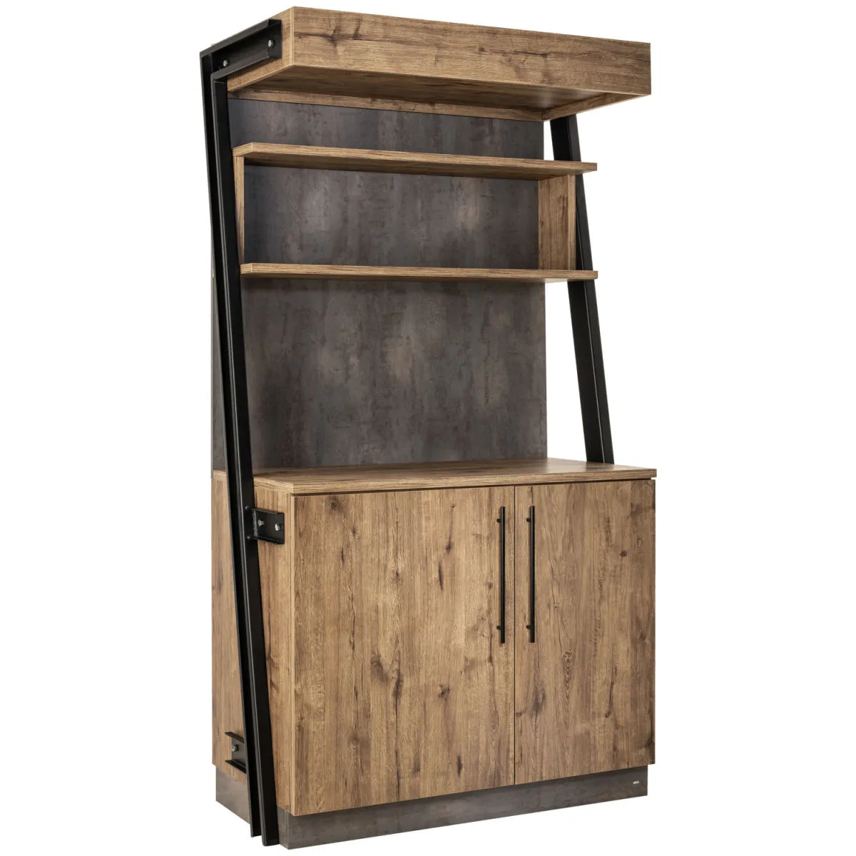 VEGA Mobile bar Baristo Industrial con ante a battente; 118x61x216 cm (LxPxH); quercia antica, manico nero - immagine 1